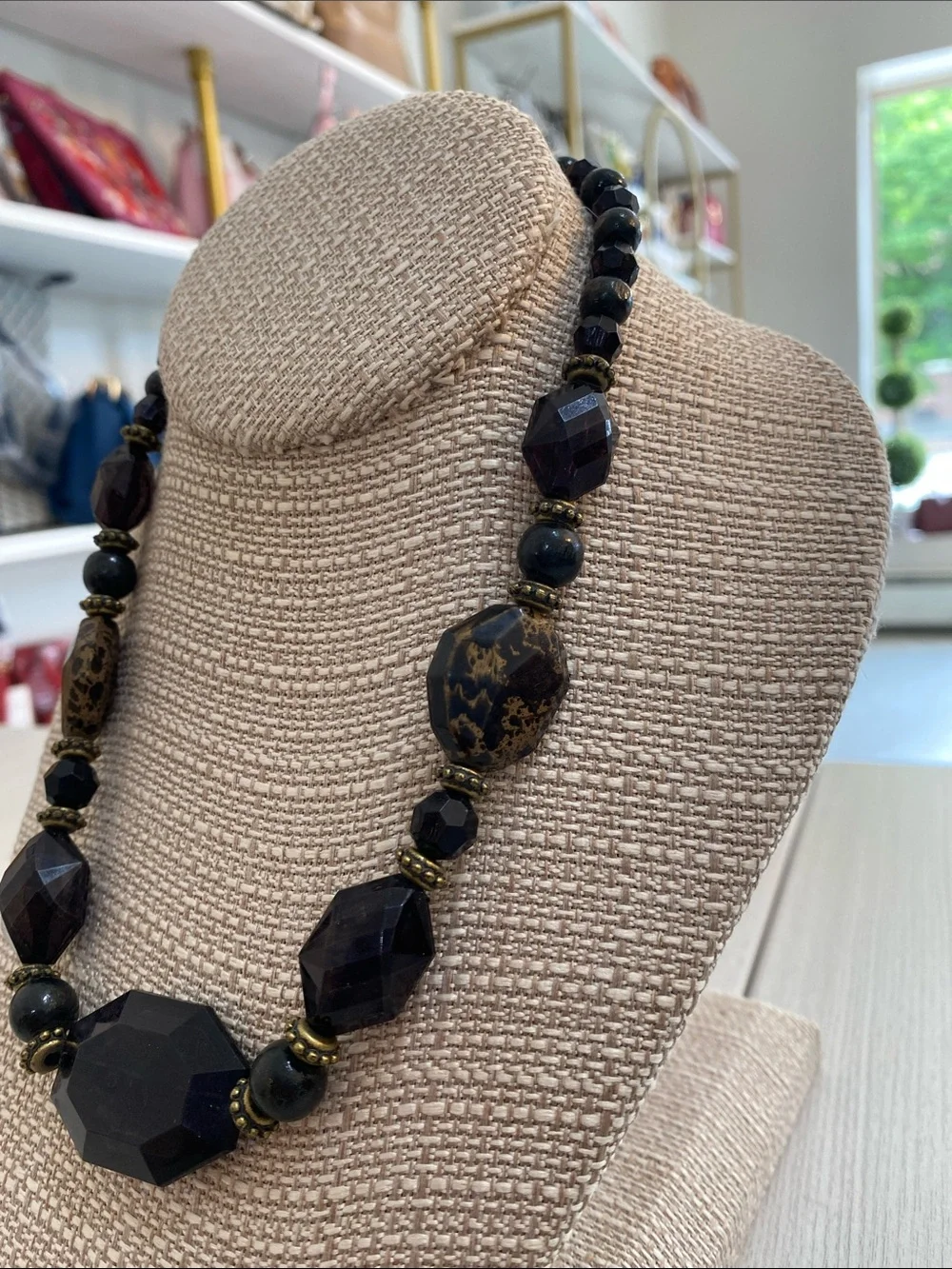 Elegant Black Faceted Statement Necklace - Women's Jewelry